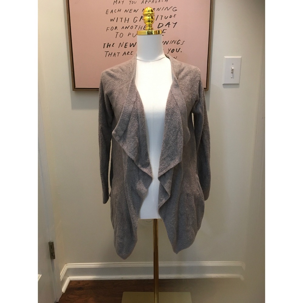 Barefoot Dreams Bamboo Chic Lite Draped Open Front‎ Cardigan Taupe Gray Medium